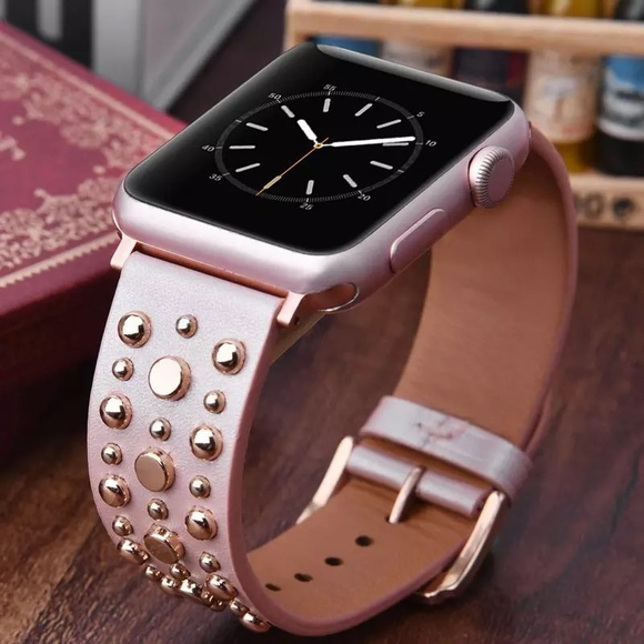 Pink Studded Leather Punk Rock Apple Watchband - Picture 5 of 15